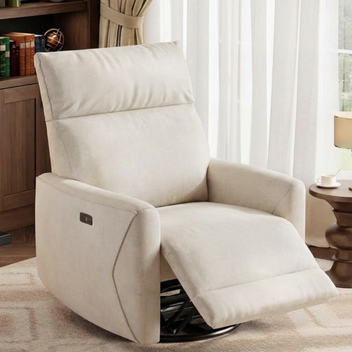Garvee Power Recliner Chair Swivel Glider, Premium Chenille Upholstered Nursery Rocker Reclining Sofa Chair with Charging Port, Curved Armrests & Padded Backrest for Living Room, Bedroom, Beige