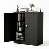 Garvee 35" Metal Storage Cabinet, Heavy Duty Steel Cabinet with Lockable Doors, Adjustable Shelves, Rust Resistant, Compact Garage Cabinet for Office, Workshop or Home, Easy Assembly, Black - Black