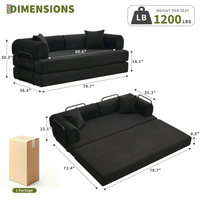 Garvee 4 in 1 Convertible Sleeper Sofa Bed Couch, Comfy Corduroy Folding Sofa Bed with Deep Seat & Wide Armrest, No Assembly, Boneless Floor Couch for Living Room Apartments, Black