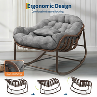 Garvee Oversized Papasan Rocking Chair, Comfy Outdoor Wicker Lounge Chair with Cushion and Metal Frame, Patio Rattan Egg Chair  for Balcony, Garden, Bedroom, Porch, Lawn, Gray