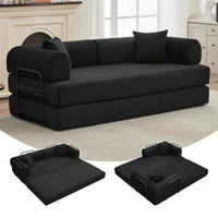 Garvee 4 in 1 Convertible Sleeper Sofa Bed Couch, Comfy Corduroy Folding Sofa Bed with Deep Seat & Wide Armrest, No Assembly, Boneless Floor Couch for Living Room Apartments, Black