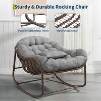 Garvee Oversized Papasan Rocking Chair, Comfy Outdoor Wicker Lounge Chair with Cushion and Metal Frame, Patio Rattan Egg Chair  for Balcony, Garden, Bedroom, Porch, Lawn, Gray