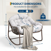 Garvee Oversized Papasan Rocking Chair Wicker Lounge with Cushion, Weather-Resistant Metal Frame Ergonomic Sway Reinforced Steel Frame for Indoor, Outdoor Balcony, Backyard, White