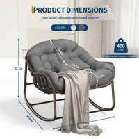 Garvee Oversized Papasan Rocking Chair, Comfy Outdoor Wicker Lounge Chair with Cushion and Metal Frame, Patio Rattan Egg Chair  for Balcony, Garden, Bedroom, Porch, Lawn, Gray