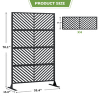 Garvee 70.1" H×35.4" W Metal Privacy Screen, Freestanding Outdoor Privacy Screen with Stable Base for Deck, Porch, Patio, Outdoor and Balcony (Consists of 4 Panels), Black