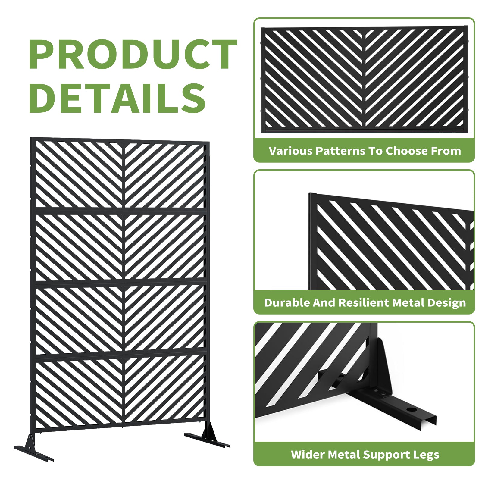 Garvee 70.1" H×47.2" W Metal Privacy Screen, Freestanding Outdoor Privacy Screen with Stable Base for Deck, Porch, Patio, Outdoor and Balcony(Consists of 4 Panels), Black
