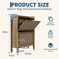 Garvee Farmhouse Rattan Shoe Storage Cabinet with 2 Flip Drawers, Wooden Legs, Narrow Brown Shoe Rack for Entryway