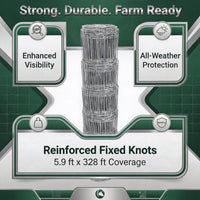 Garvee 5.9ft x 328ft Galvanized Cattle Fence, Fixed Knot Livestock Wire Fence, Heavy Duty Field Fence for Cattle Sheep Pig Deer, Rust Resistant Farm Fence for Pasture Garden