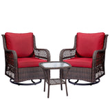 Garvee 3 Pieces Rattan Swivel Rocking Chair Outdoor, Patio Bistro Conversation Furniture Set, Wicker Chair with Cushions and Table - Red - Red