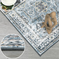 Garvee Boho Blue 2x6 Washable Rug, Oriental Vintage Non Slip Soft Faux Wool Stain Resistant Carpet for Living Room, Bedroom, Office
