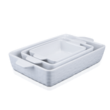 Garvee Ceramic Baking Dish Set of 3, Rectangular Casserole Dish for Oven with Handles, Deep Lasagna Baking Pans for Cooking, Kitchen, Cake Dinner, Banquet, Daily Use, White - White