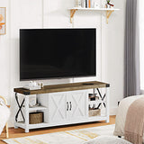 Garvee 59 Inch White TV Stand for TV up to 50 60 65 Inches, Farmhouse Wood TV Cabinet Entertainment Center with Storage and 3-Tier Adjustable Shelves - White
