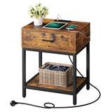 Garvee Nightstand - Bedside Table with Type-C & USB Charging Station, Modern End Table with 1-Drawer Storage, Side Table for Bedroom & Living Room - Retro Color