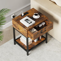 Garvee Nightstand - Bedside Table with Type-C & USB Charging Station, Modern End Table with 1-Drawer Storage, Side Table for Bedroom & Living Room