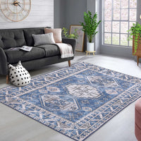 Garvee Runner Rug 2x8 Feet Washable Non-Slip Vintage Medallion Hallway Runner, Stain Resistant Traditional Distressed Kitchen Mat Laundry Entryway Carpet Runner for Doorway Bedside, Blue