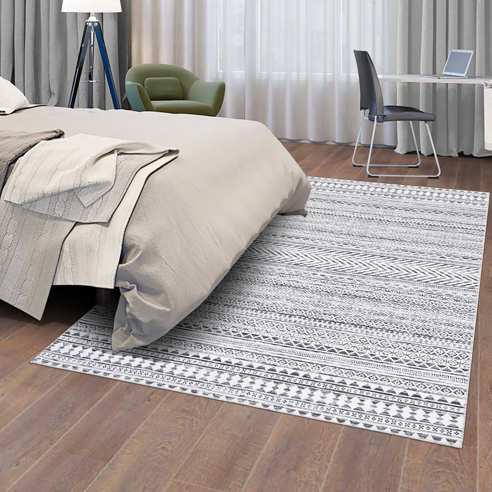 Garvee Boho Rug Grey Area Rug 6x9 Washable Rug for Living Room Rug Soft Low Pile Rug Geometric Throw Rug for Dining Room Bedroom Children's Play Room Aesthetic Rug Gray/White