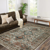 Garvee Washable Rug 5x7 Antique Large Brown Distressed Indoor Floor Cover Non-Slip Low Pile Lightweight Carpet for Living Room Bedroom Dining Room
