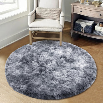 Garvee Fluffy & Sheepskin Dark Grey 3.3'-Round Area Shaggy Rug Carpet for Living Room, Bedroom Dining Room Rug and Kitchen Office Nursery Non Slip Plush Rug,Round