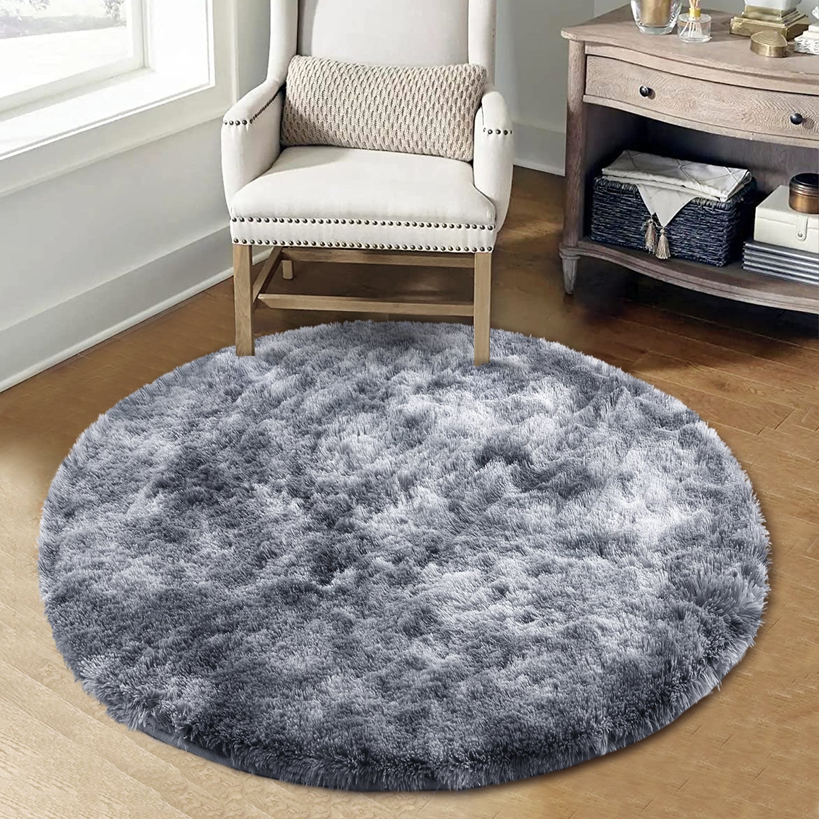 Garvee Fluffy & Sheepskin Dark Grey 3.3'-Round Area Shaggy Rug Carpet for Living Room, Bedroom Dining Room Rug and Kitchen Office Nursery Non Slip Plush Rug,Round