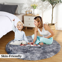 Garvee Fluffy & Sheepskin Dark Grey 2.6'-Round Area Rugs for Bedroom Plush Rug Fuzzy Rug Living Room Rugs Non-Slip Rug for Living Room Bedroom Dining Room Office