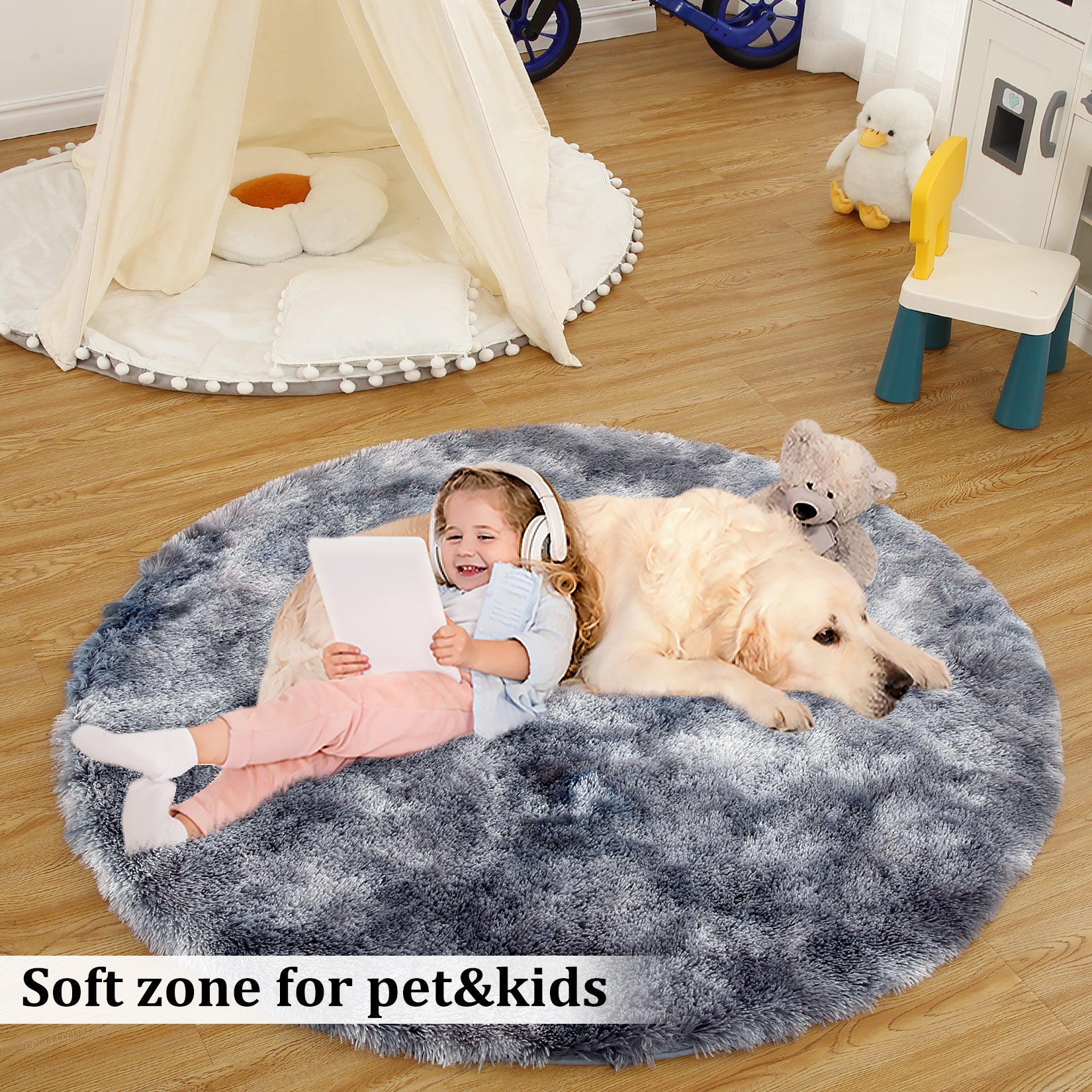 Garvee Fluffy & Sheepskin Dark Grey 3.3'-Round Area Shaggy Rug Carpet for Living Room, Bedroom Dining Room Rug and Kitchen Office Nursery Non Slip Plush Rug,Round