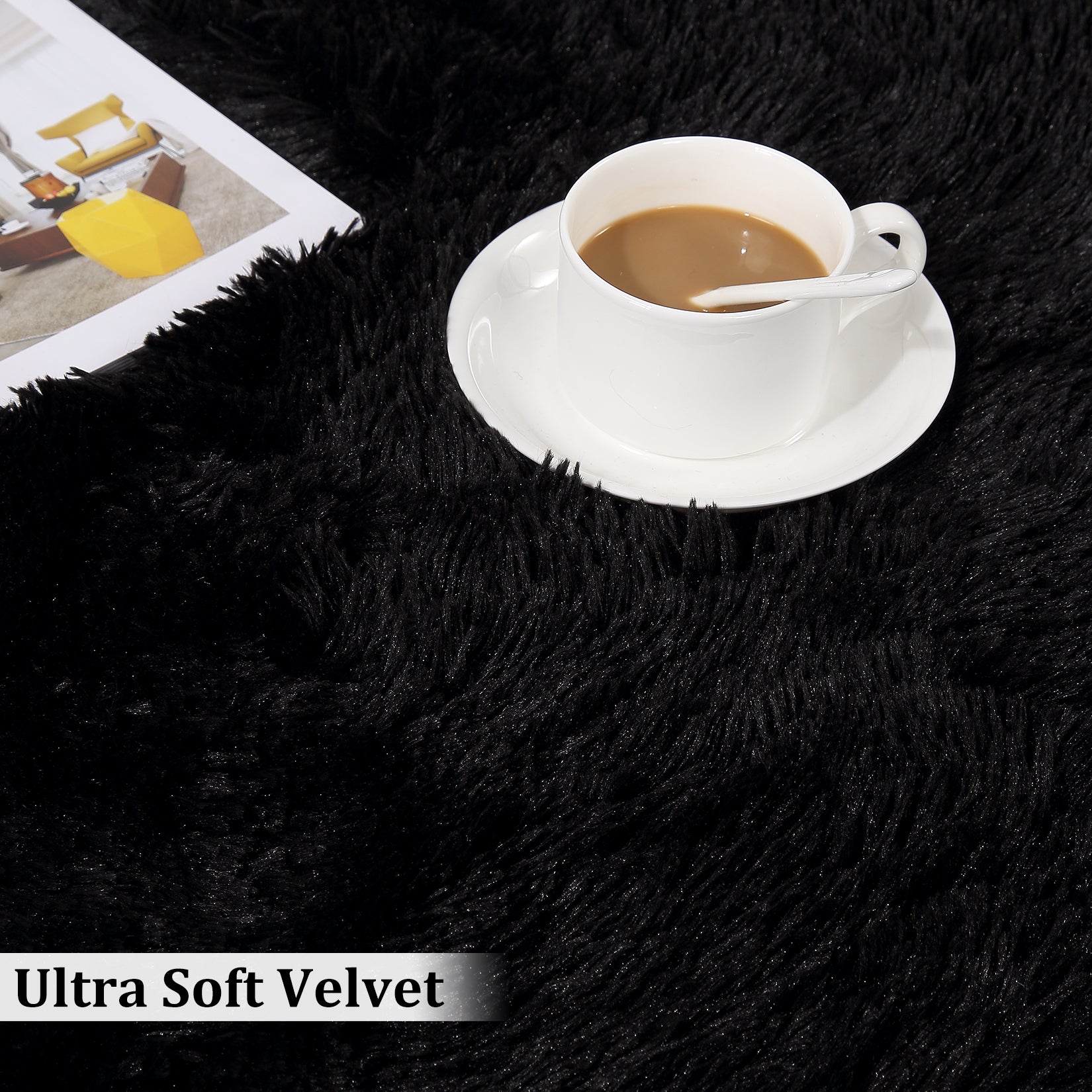 Garvee Fluffy & Sheepskin Pure Black 2.6'-Round Area Rug for Living Room Black Plush Shag Rugs for Bedroom Nursery Room Soft Shaggy Rug Anti-Slip Kids Playroom Fuzzy Rugs for Dining Room Decor Floor Carpet