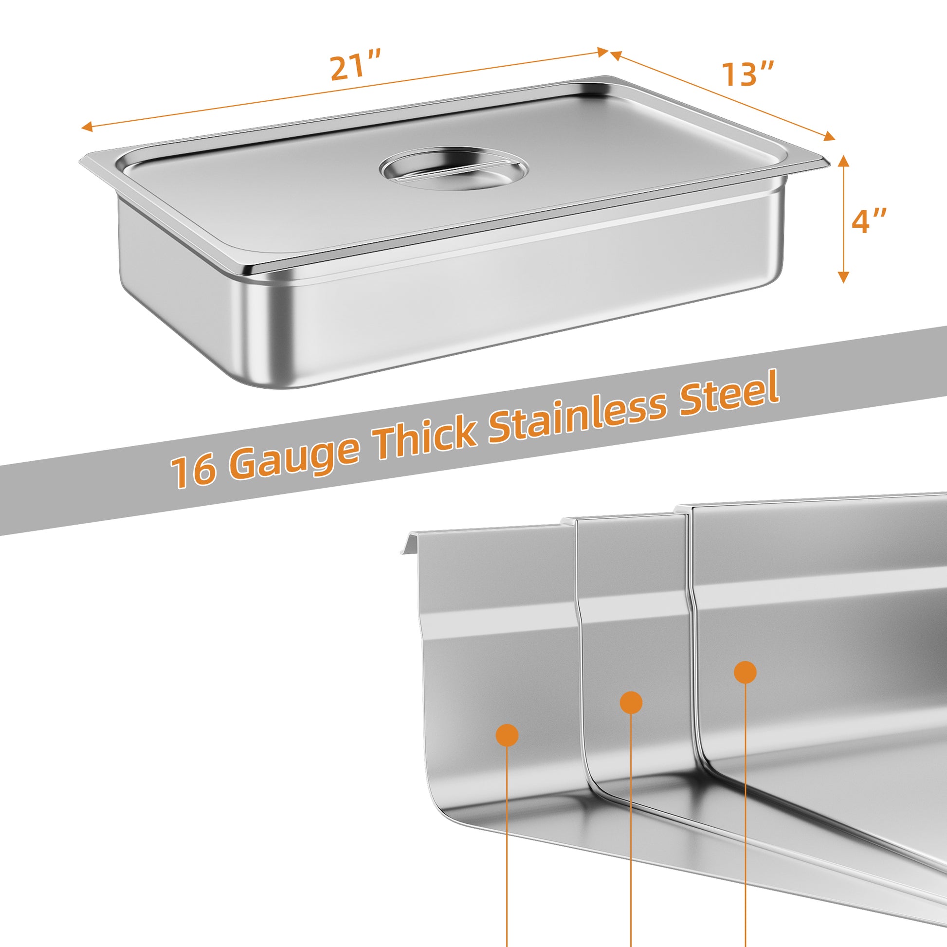 Garvee 6 Pack Steam Table Pan,21"*13"*4" With Lid,NSF Certified,Catering Food Pan Commercial Stainless Steel