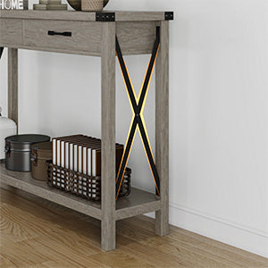 Garvee Console Table with 2 Drawers, Farmhouse Sofa Table with Storage Shelf, Accent Wood Entryway Table for Entryway, Grey