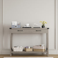 Garvee Console Table with 2 Drawers, Farmhouse Sofa Table with Storage Shelf, Accent Wood Entryway Table for Entryway, Grey