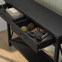 Garvee Console Table with 2 Drawers, Farmhouse Sofa Table with Storage Shelf, Accent Wood Entryway Table for Entryway, Black