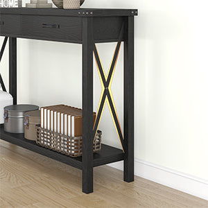 Garvee Console Table with 2 Drawers, Farmhouse Sofa Table with Storage Shelf, Accent Wood Entryway Table for Entryway, Black