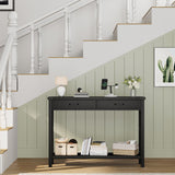 Garvee Console Table with 2 Drawers, Farmhouse Sofa Table with Storage Shelf, Accent Wood Entryway Table for Entryway, Black - Black