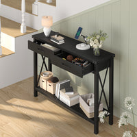 Garvee Console Table with 2 Drawers, Farmhouse Sofa Table with Storage Shelf, Accent Wood Entryway Table for Entryway, Black