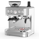 Garvee All-in-One Espresso Machine with Milk Frother, Cappuccino Latte Coffee Maker for Home Barista, Built-In Bean Grinder,85oz Removable Water Tank,Gifts for Dad,Mom,Coffee Lover - Silver - 15bar