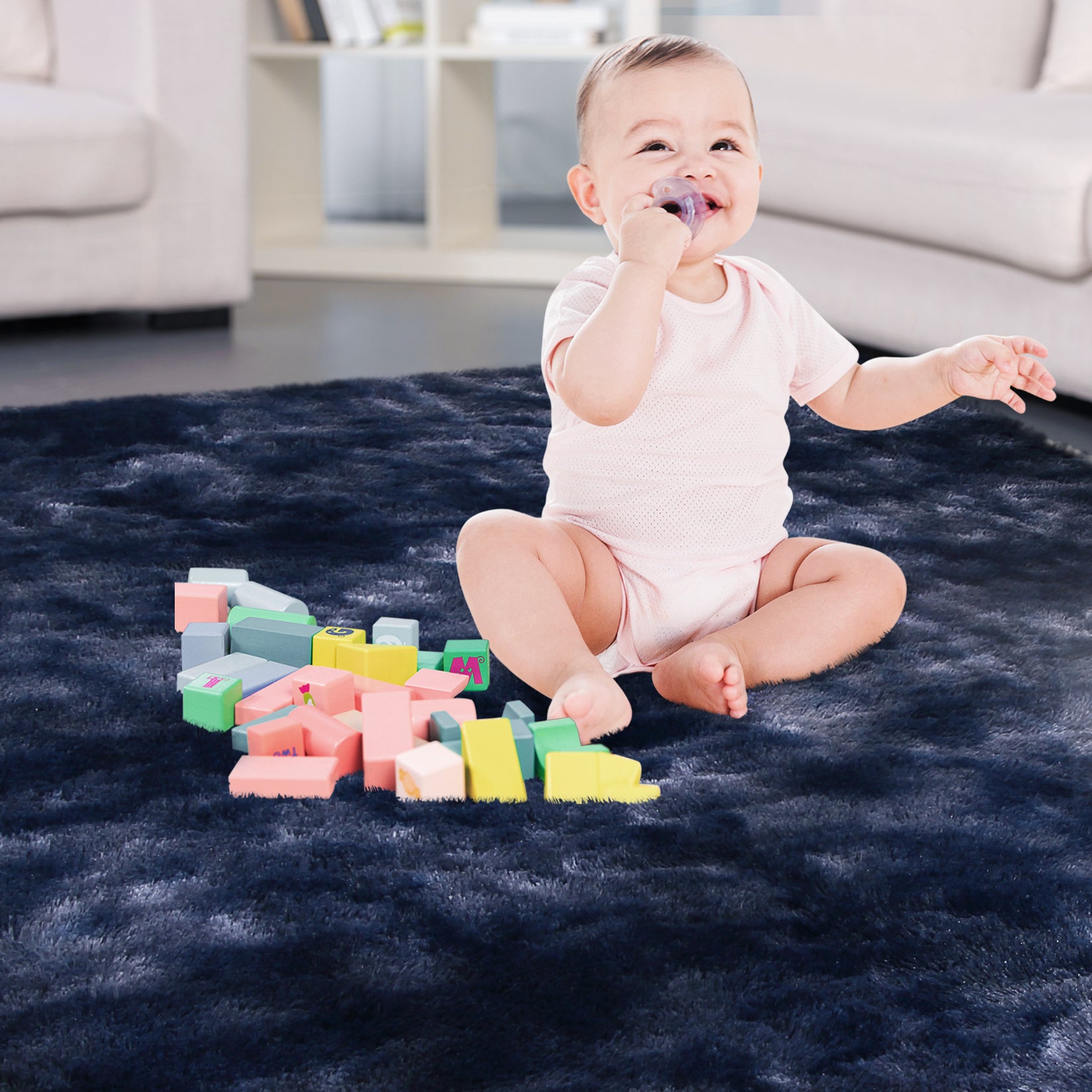 Garvee Fluffy & Sheepskin Navy Blue 9x12 Shag Rug, Soft Fuzzy Plush for Living Room Bedroom Decor