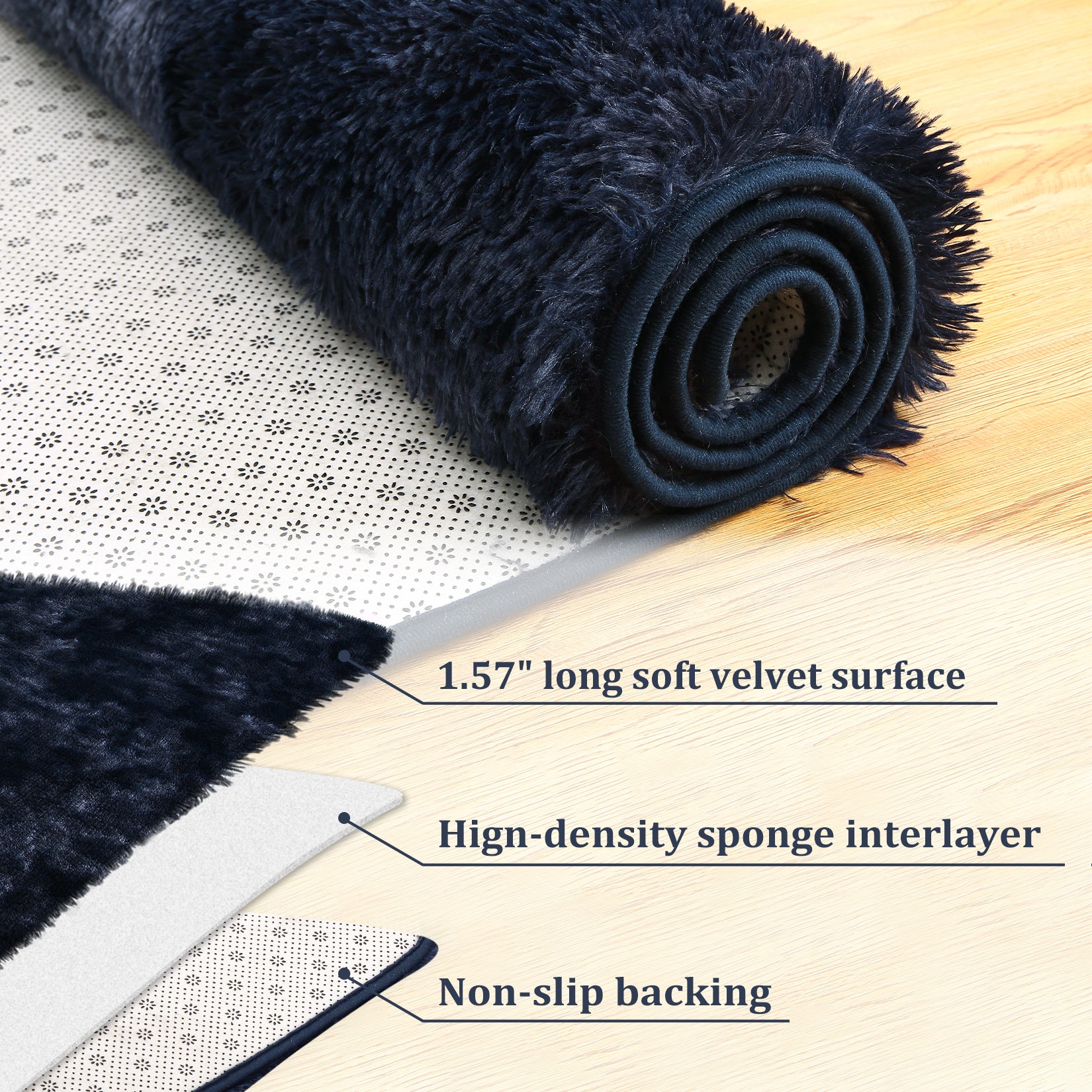 Garvee Fluffy & Sheepskin Navy Blue 9x12 Shag Rug, Soft Fuzzy Plush for Living Room Bedroom Decor