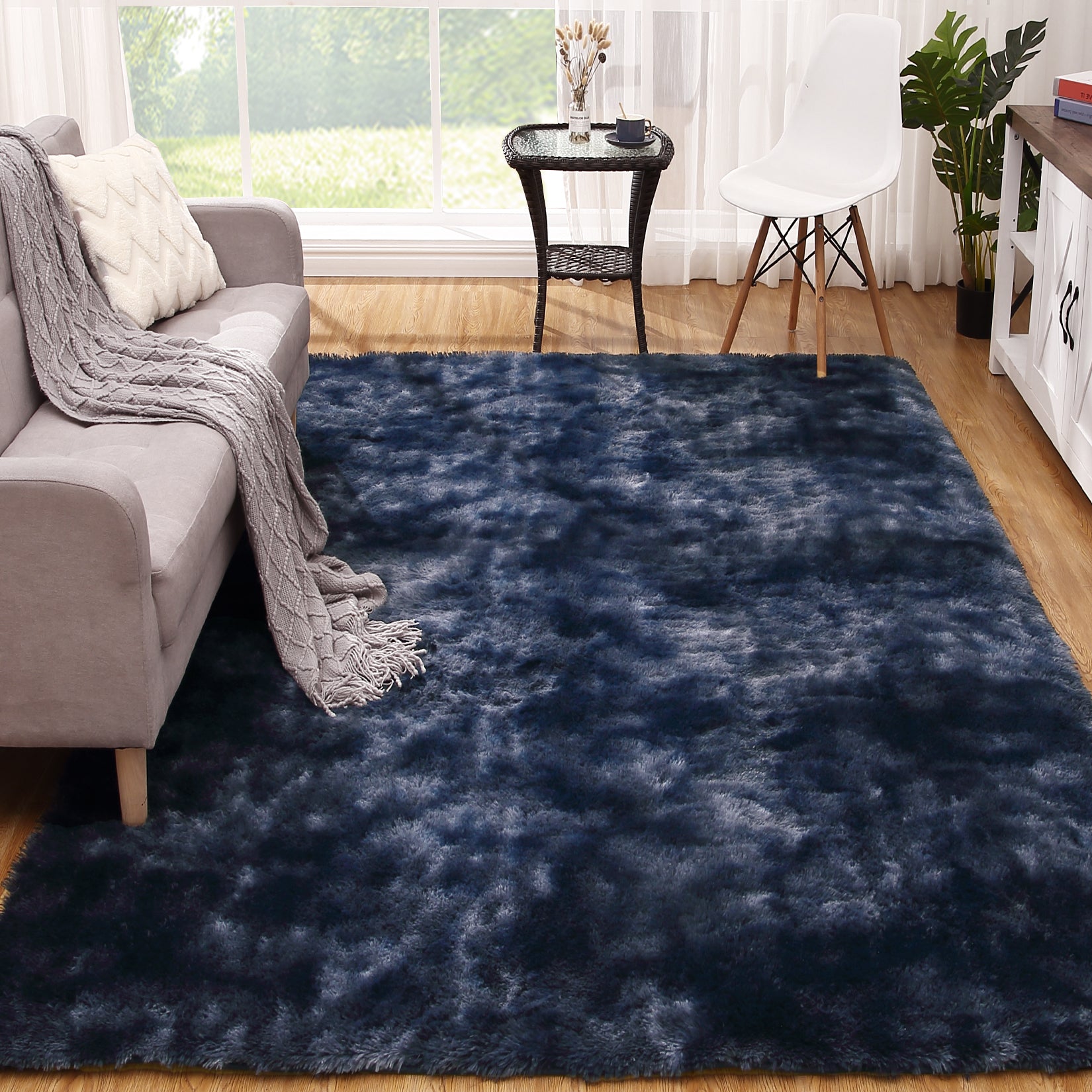 Garvee Fluffy & Sheepskin Navy Blue 9x12 Shag Rug, Soft Fuzzy Plush for Living Room Bedroom Decor