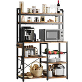 Garvee Bakers Rack with Power Outlet, Coffee Bar with Wire Drawer, Microwave Stand, Kitchen Buffet Table with Large Storage, 6-Tier Kitchen Storage Rack with Hutch for Dining, Living Room, Brown - Brown