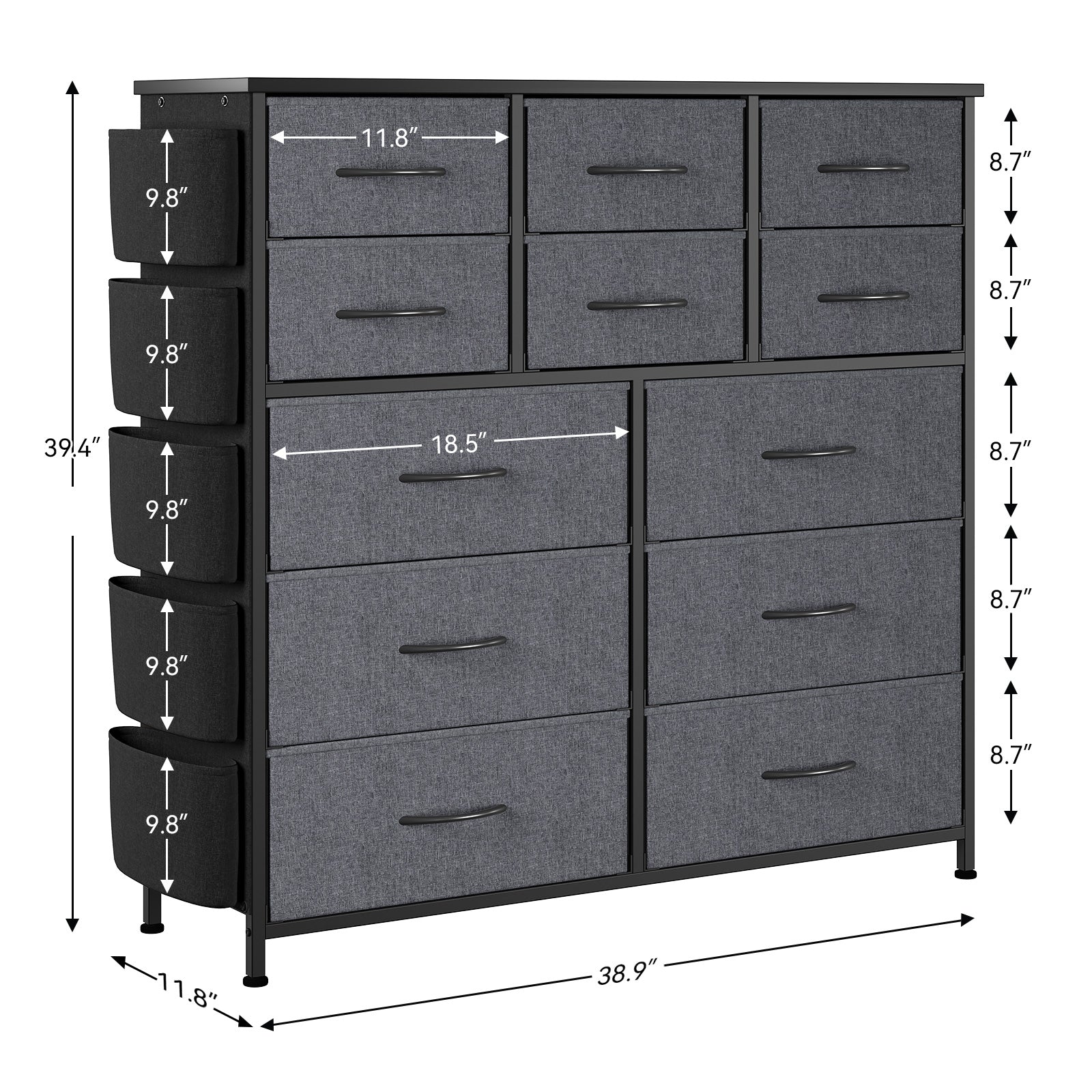Garvee 12 Drawer Dresser for for Bedroom, Fabric Dressers & Chest of Drawers Tall Dressers for Bedroom Closet, Clothes, Wooden Top, Sturdy Metal Frame (Dark Grey)