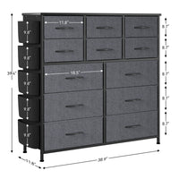 Garvee 12 Drawer Dresser for for Bedroom, Fabric Dressers & Chest of Drawers Tall Dressers for Bedroom Closet, Clothes, Wooden Top, Sturdy Metal Frame (Dark Grey)