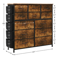 Garvee 12-Drawer Fabric Dresser: Multi-Size Drawers, Easy Assembly, Sturdy Steel Frame - Rustic Brown