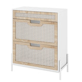 Garvee Natural Rattan Shoe Cabinet with 2 Flip Door and 1 Drawer, Freestanding Shoe Storage Organizer, Modern Narrow Shoe Rack with Adjustable Shelves for Entryway Hallway, White+Oak - White Rattan