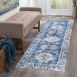 Garvee Runner Rug 2x8 Feet Washable Non-Slip Vintage Medallion Hallway Runner, Stain Resistant Traditional Distressed Kitchen Mat Laundry Entryway Carpet Runner for Doorway Bedside, Blue - Blue