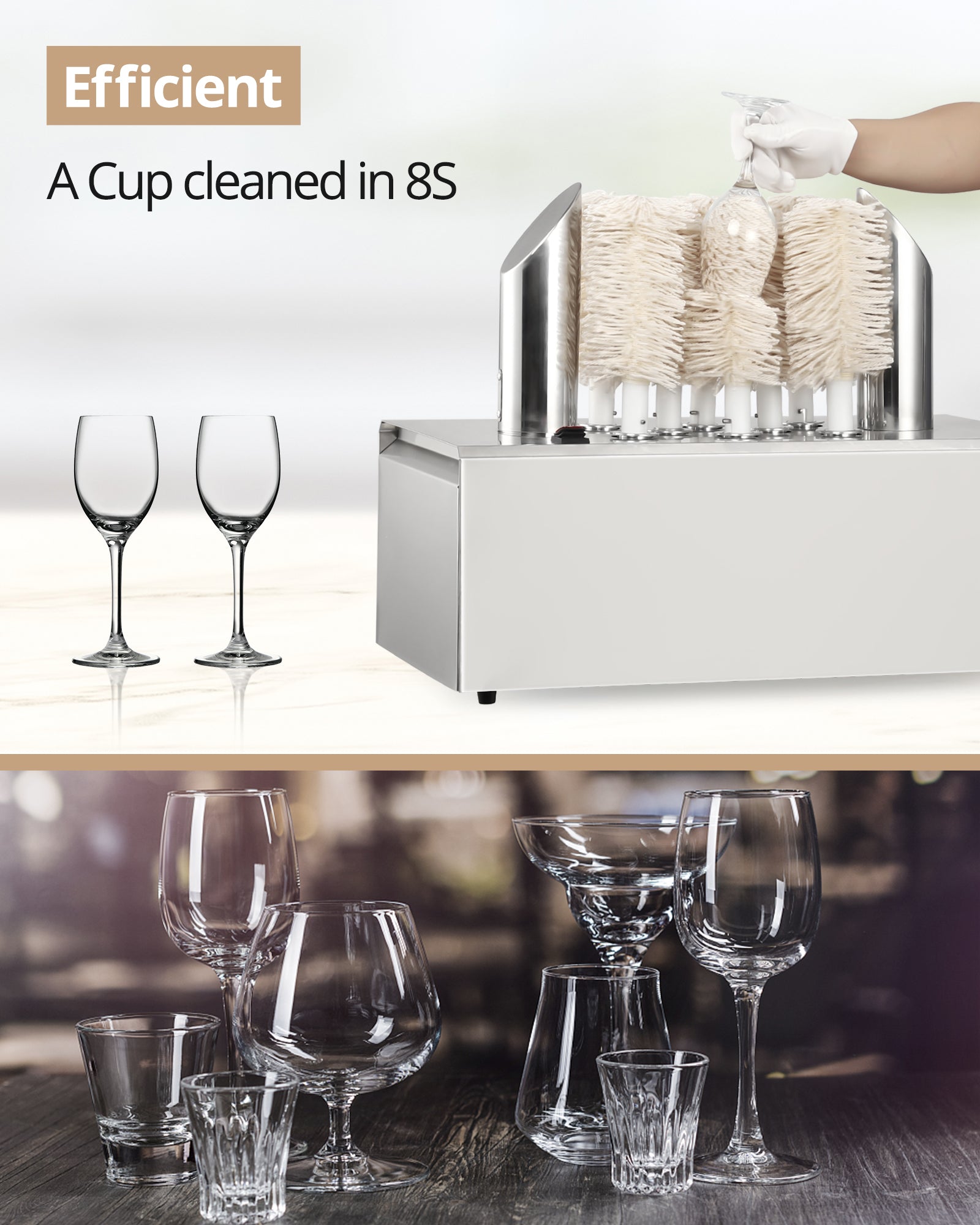 Garvee Commercial Glass Polisher Electric Wine Glass Polishing Machine with 8 Polishing Cloth Washers Stainless-Steel Glass Washer for Bars, Restaurants, Hotels, Kitchen,Winery