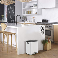 Garvee 8 Gallon Stainless Steel Dual Trash Can Recycling Bin with Removable Inner Bin and Soft Close Lid for Kitchen and Home Office, White