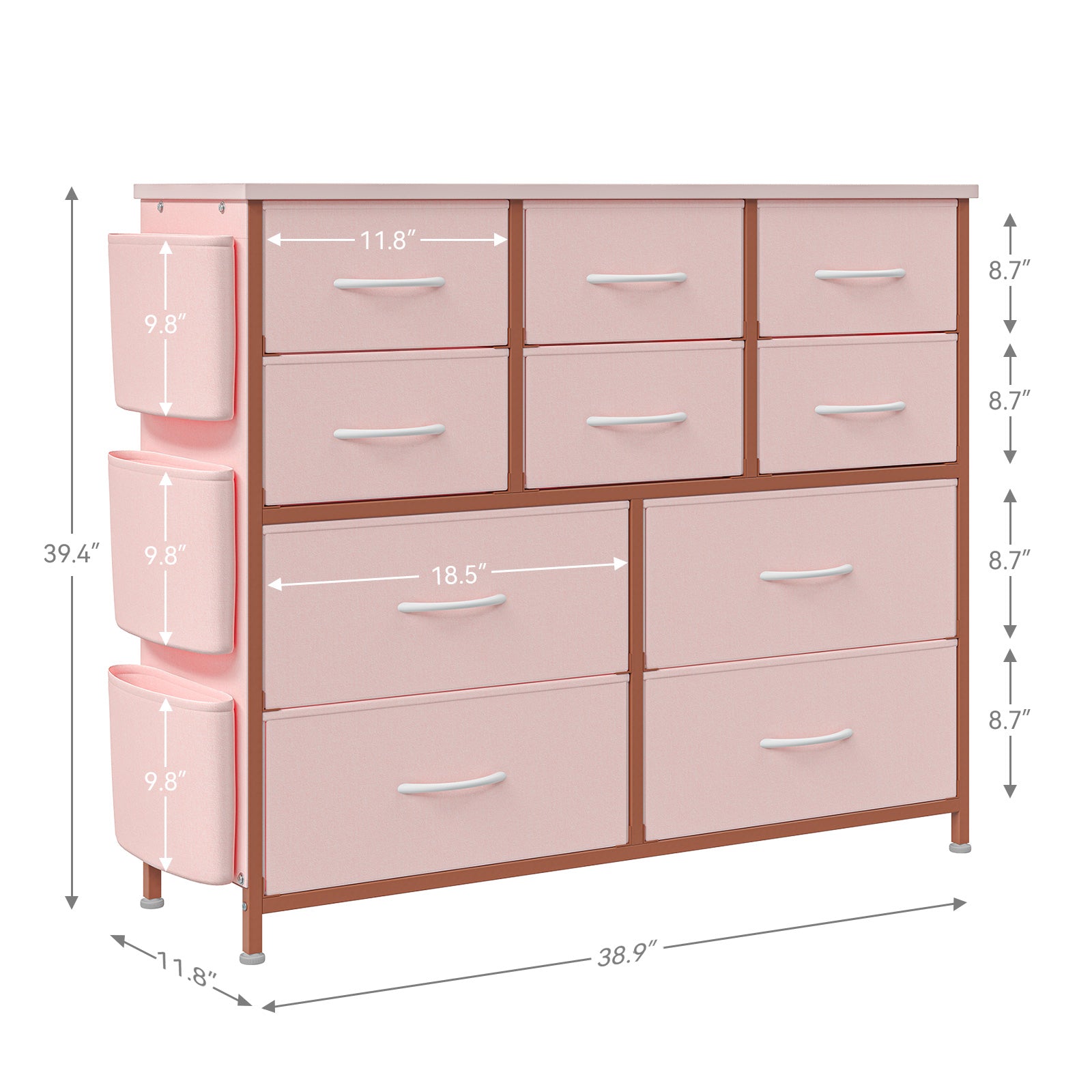Garvee Dresser with 10 Drawers, Dressers & Chest of Drawers with Wood Tabletop for Bedroom Living Room Entryway - Pink