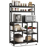 Garvee Bakers Rack with Power Outlet, Coffee Bar with Wire Drawer, Microwave Stand, Kitchen Buffet Table with Large Storage, 6-Tier Kitchen Storage Rack with Hutch for Dining, Living Room, Black - Black