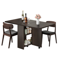 Garvee 47.2" Drop Leaf Dining Table in Movable Design with 2 Storage Shelf and 6 Wheels, Dark Walnut