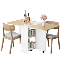 Garvee 47.2" Drop Leaf Dining Table in Movable Design with 2 Storage Shelf and 6 Wheels, White