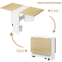 Garvee 47.2" Drop Leaf Dining Table in Movable Design with 2 Storage Shelf and 6 Wheels, White